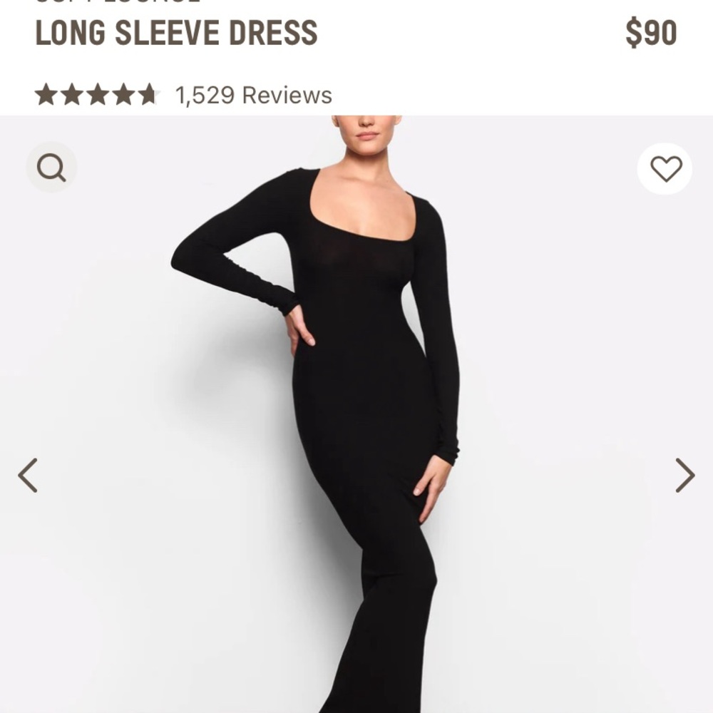 New with Tags-Skims Soft Lounge Long Sleeve Dress, Color Onyx, Size Small
